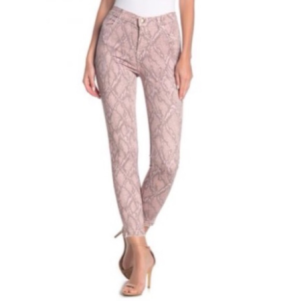 J Brand Alana mid rise sneak print skinny crop jeans in Adder pink released hem